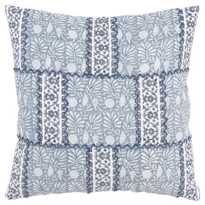Rizzy Home Block Print Collection Square Botanical Decorative Throw Pillow, , large