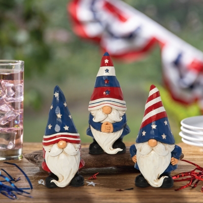 Gerson International Americana Gnome Figurines (Set of 3), Multi
