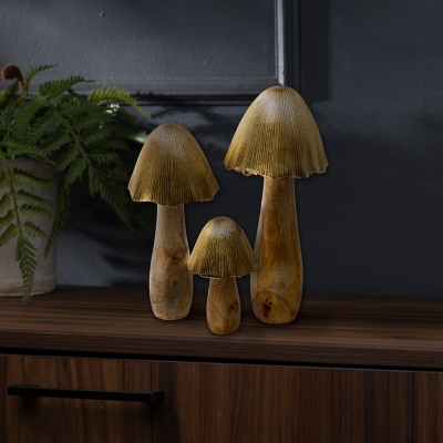 Gerson International Mushroom Figurines (Set of 3), Brown