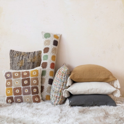 Storied Home Crocheted Square Pillow, Multi