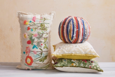 A600081352 Storied Home Ripped Orb Pillow, Multi sku A600081352