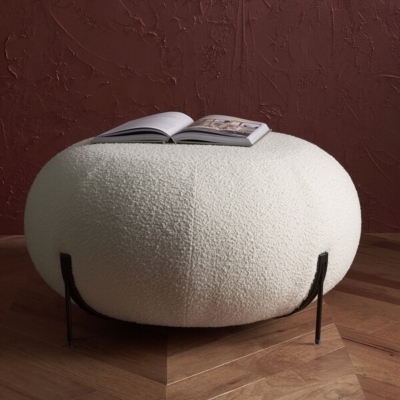 Safavieh Winterose Round Boucle Cocktail Ottoman, Ivory/Black, rollover