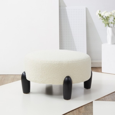 Safavieh Perez Scandinavian Round Ottoman, Ivory/Black