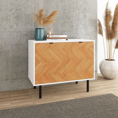 Manhattan Comfort Liam 35" 2-Shelf Accent Cabinet, White/Brown, rollover