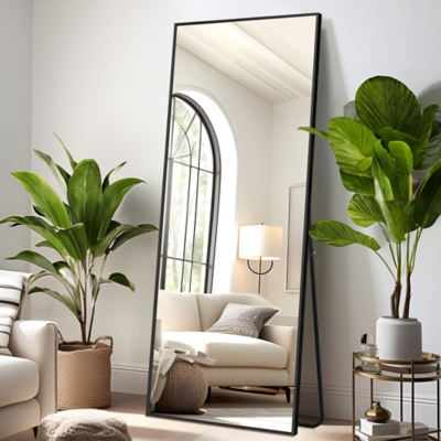 Dulcea 59" Tall Framed Full Length Mirror, Black, rollover
