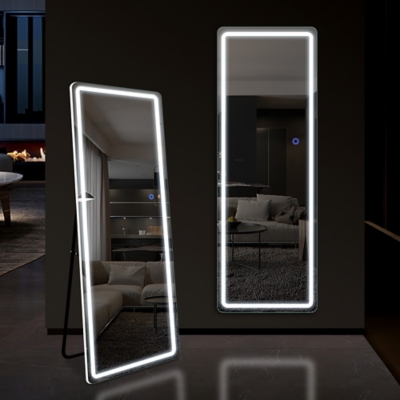 Dulcea Small LED Full Length Rectangular Frameless Mirror with Round Corners, White