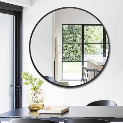 Dulcea Large Classic Round Accent Mirror, Black