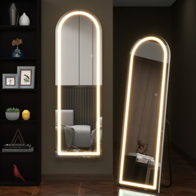 Dulcea LED Full Length Arched Frameless Mirror, Silver