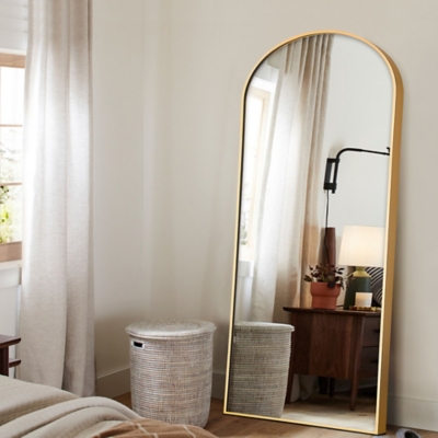 Dulcea Small Full Length Arched Free Standing Body Mirror, Gold