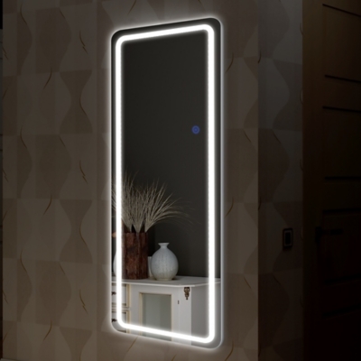 Dulcea Small LED Full Length Rectangular Frameless Mirror with Round Corners, Silver