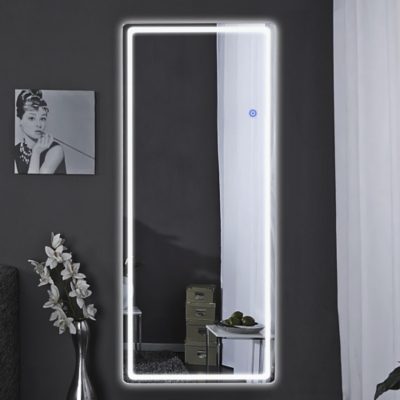 Dulcea LED Full Length Rectangular Frameless Mirror with Round Corners, Silver