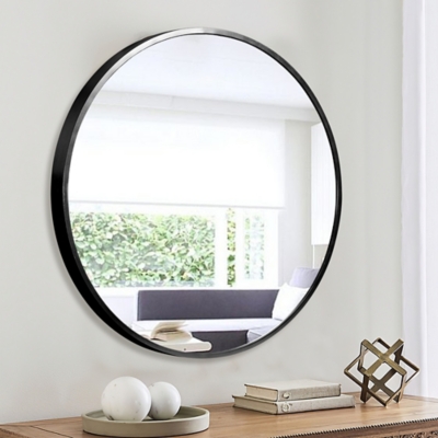 Dulcea Small Classic Round Accent Mirror, Black