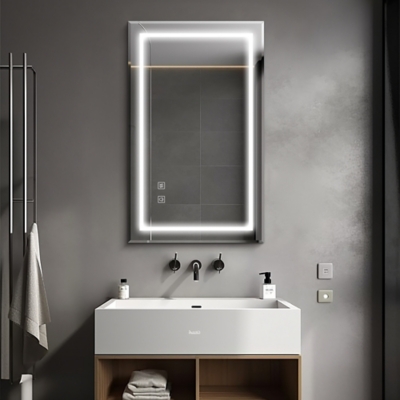 Dulcea Medium LED Rectangular Frameless Wall Mirror, Silver