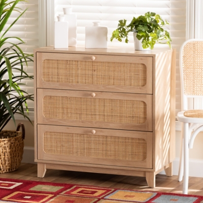Baxton Studio Elsbeth Natural Rattan 3 Drawer Storage Cabinet, , rollover