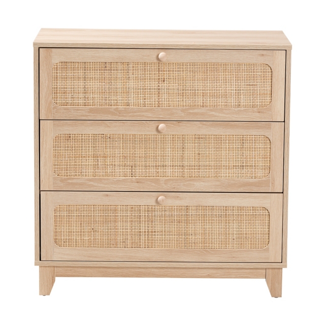 Baxton Studio Elsbeth Natural Rattan 3 Drawer Storage Cabinet