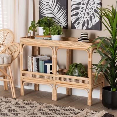 bali & pari Lombok Rattan Console Table, Natural Brown