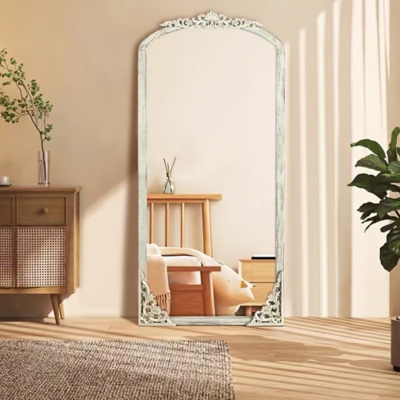 Delfina 67 Tall Carved Full Length Mirror, Weathered White