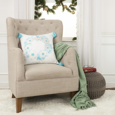 Rizzy Home Botanical Wreath Pillow, Aqua