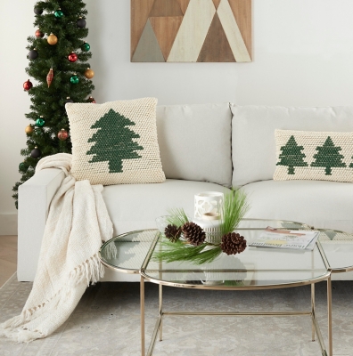 Mina Victory Xmas Tree Loops Throw Pillow, Green/Ivory