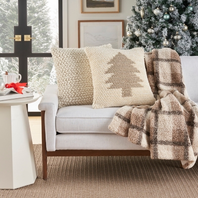 A600081738 Mina Victory Xmas Tree Loops Throw Pillow, Beige/I sku A600081738