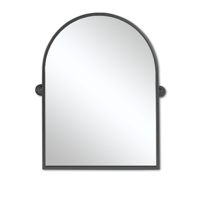 LuminareView Arched Framed Pivoted Bathroom Wall Vanity Mirror, Black, large