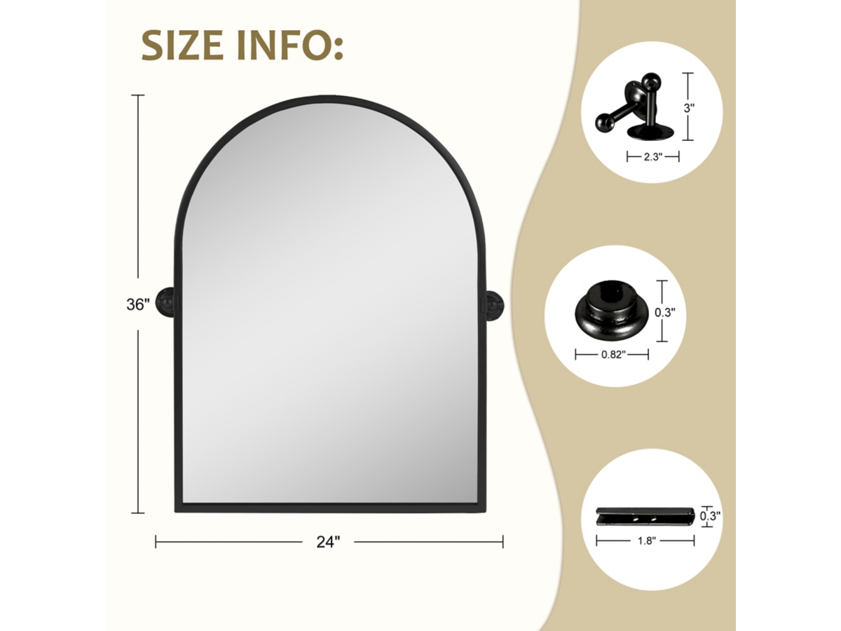 LuminareView Arched Framed Pivoted Bathroom Wall Vanity Mirror