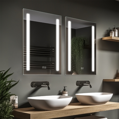 LuminareView Rectangular LED Lighted Anti-Fog Dimmable Bathroom Vanity Mirror, Silver