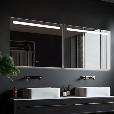 LuminareView Rectangular LED Lighted Anti-Fog Dimmable Bathroom Vanity Mirror, Silver