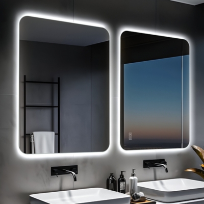 LuminareView Rectangular LED Lighted Anti-Fog Dimmable Bathroom Vanity Mirror, Silver