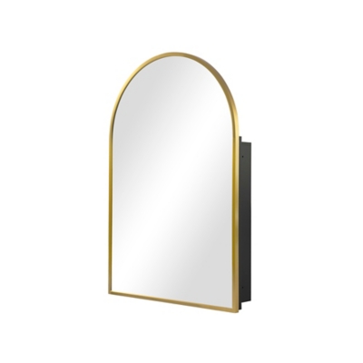 LuminareView Arched Recessed/Surface Mount Medicine Cabinet with Mirror, Gold, large