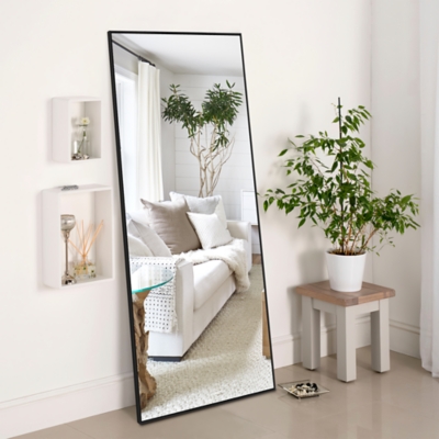 LuminareView Rectangular Framed Bathroom Wall Mirror, Black, rollover