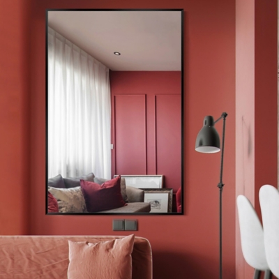 LuminareView Rectangular Framed Bathroom Wall Mirror, Black, rollover