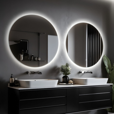 LuminareView Round LED Lighted Bathroom Vanity Mirror, Silver