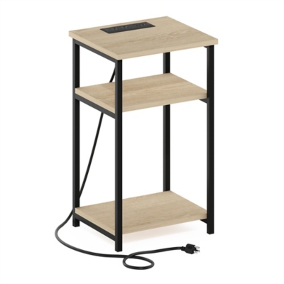 Furinno Moretti 3-Tier USB Port Tall Side Table, Bauhaus Oak, large