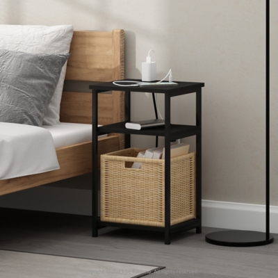 Furinno Moretti 3-Tier USB Port Tall Side Table, Americano, rollover