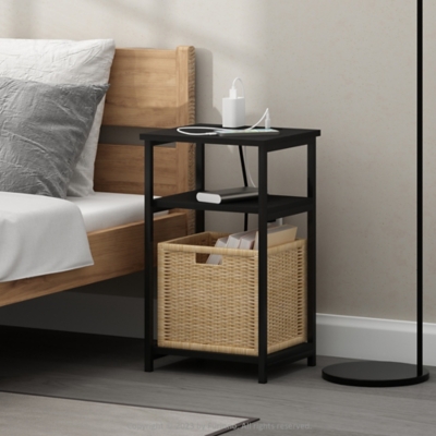 Furinno Moretti 3-Tier USB Port Tall Side Table, Americano