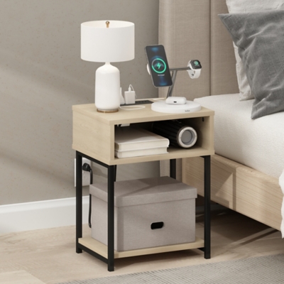 Furinno Moretti 3-Tier USB Port Short Side Table, Bauhaus Oak