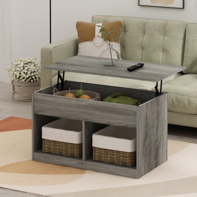 Furinno Jensen Lift Top Coffee Table, French Oak Gray