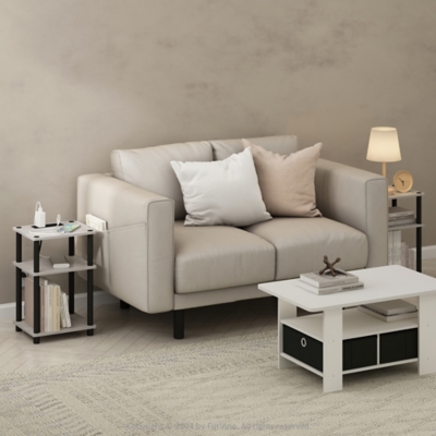 Furinno Just 3-Tier Turn-N-Tube with USB Port End Table (Set of 2), Marble White, rollover