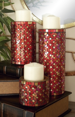 Bayberry Lane Candle Holder (Set of 3), Red