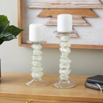 Bayberry Lane Stacked Stone Candle Holder Set of 2, Green