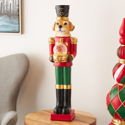 Bayberry Lane 31 Dog Nutcracker Sculpture with LED Light Snow Globe, Red