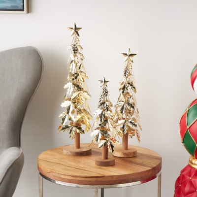 Bayberry Lane Holly Leaf Christmas Sculpture Set of 3, Gold