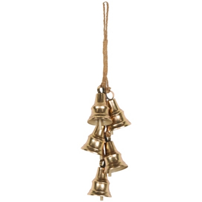 Bayberry Lane 5 Cluster Bells with Hanging Rope, Gold, large