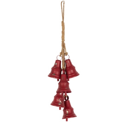 Bayberry Lane 5 Cluster Bells with Hanging Rope, Red, large