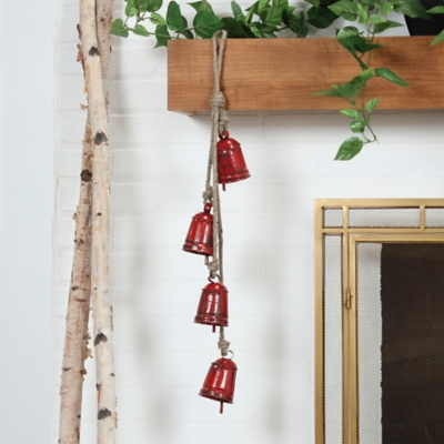 Bayberry Lane Tibetan 4 Cow Bells on Hanging Rope, Red