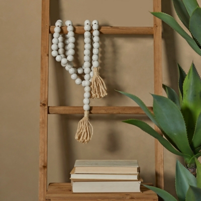 Bayberry Lane Carved Garland with Fringe Tassel, White, rollover
