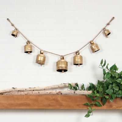 Bayberry Lane Cow Bells with 7 Bells Hanging Ropes and Rod, Gold