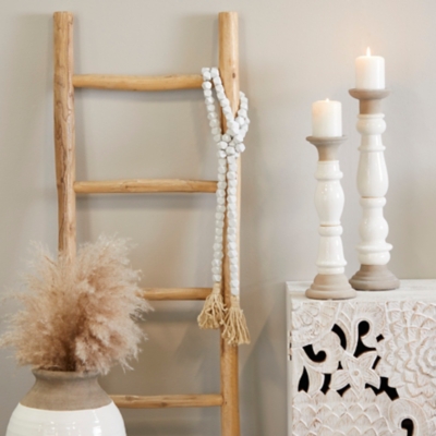 Bayberry Lane Carved Garland with Tassel, White, rollover