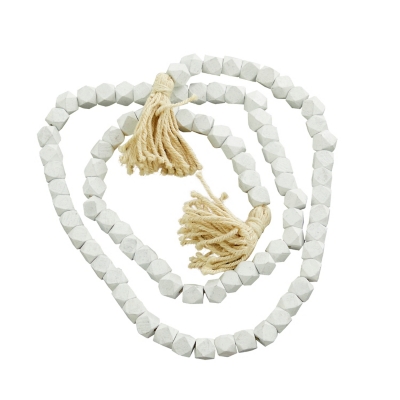 Bayberry Lane Carved Garland with Tassel, White, large